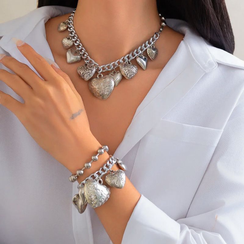 Ensemble Cœur Amouris Collier Et Bracelet Pendentifs Intriqués Coeurs Uniques Pour Moments Précieux
