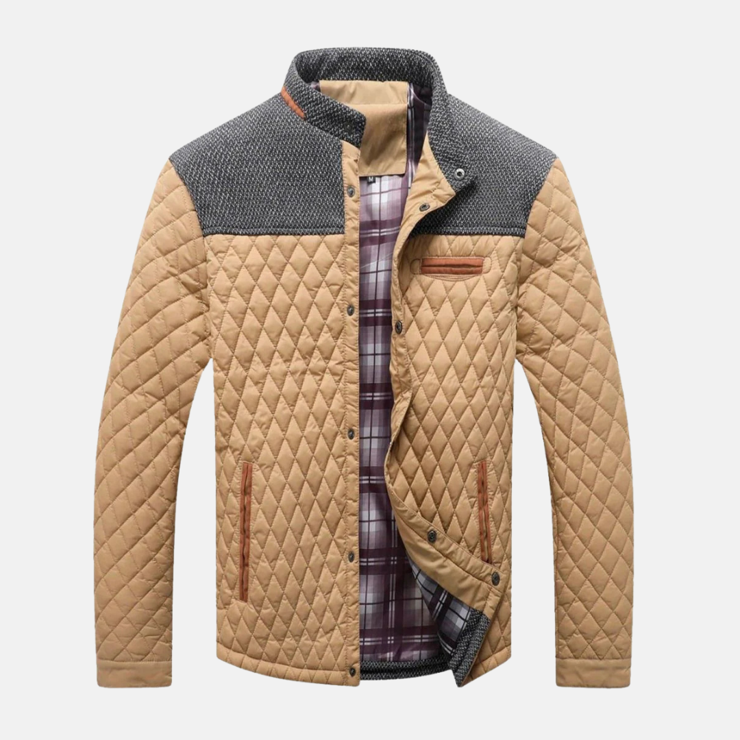 Veste Homme Matelassée Motif Diamant En Mélange Tissé Avec Col Montant Et Bordure Contrastante