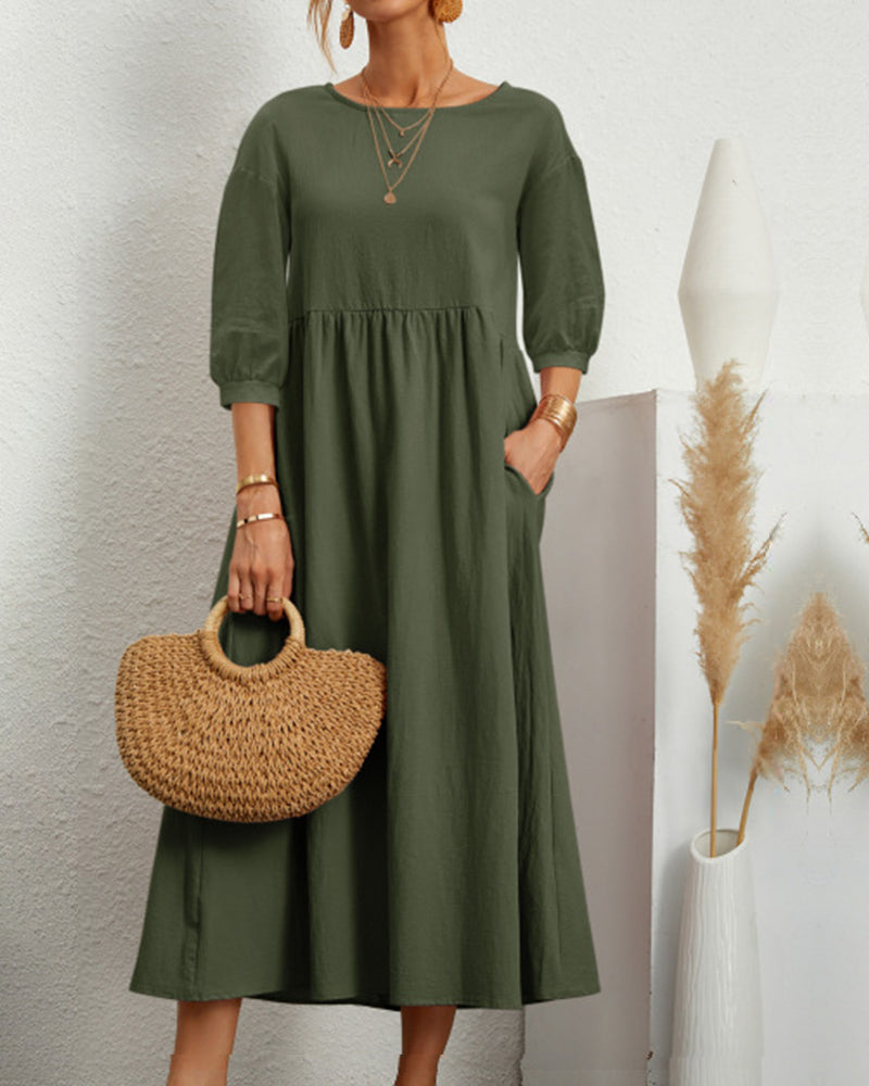 Midikleid mit 3/4-langen, ballonartigen Ärmeln und figurbetontem Schnitt