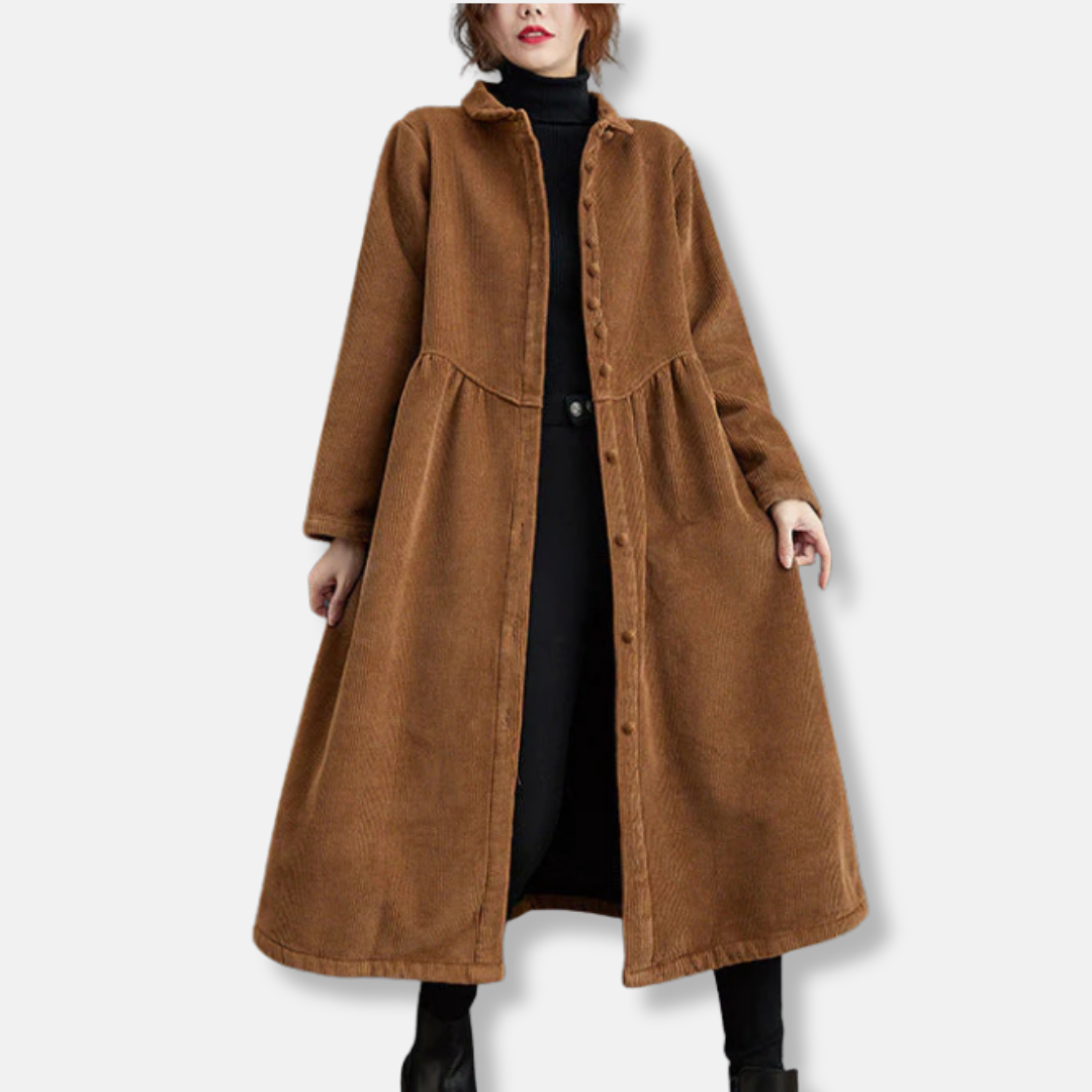 Manteau Long Pour Femme Texture Cotele Col Montant Boutonnage Devant Midi Collection Amawinc Nordisk Flair