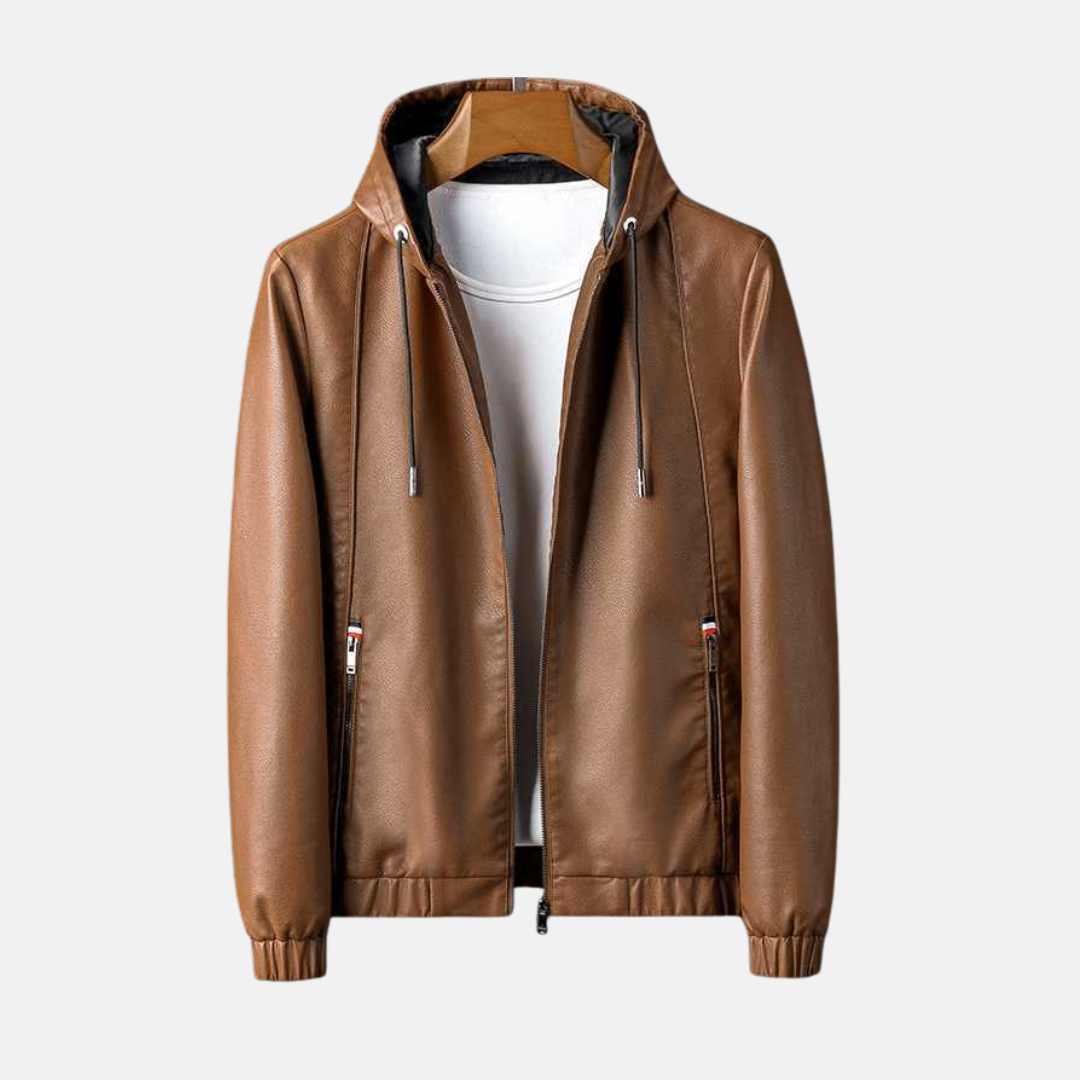 Veste Pour Homme En Similicuir Avec Capuche Et Fermeture Éclair Décontractée Amawinc Pour Style Quotidien Confort Moderne