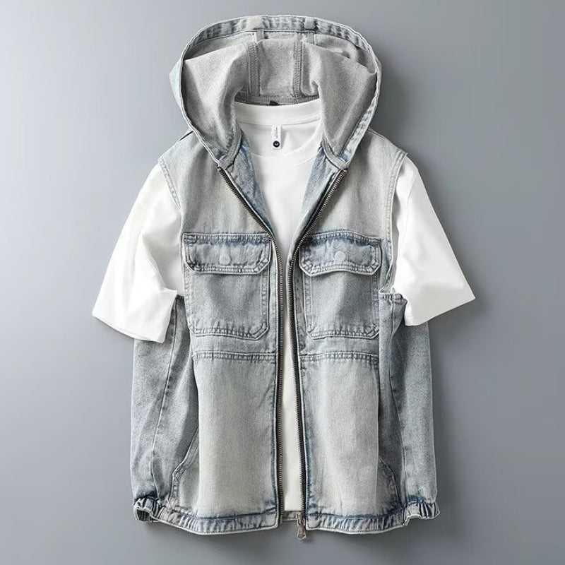 Veste Denim Ridge Des Années 90 À Capuche Lavée Doublure Douce Poches À Rabats Doubles