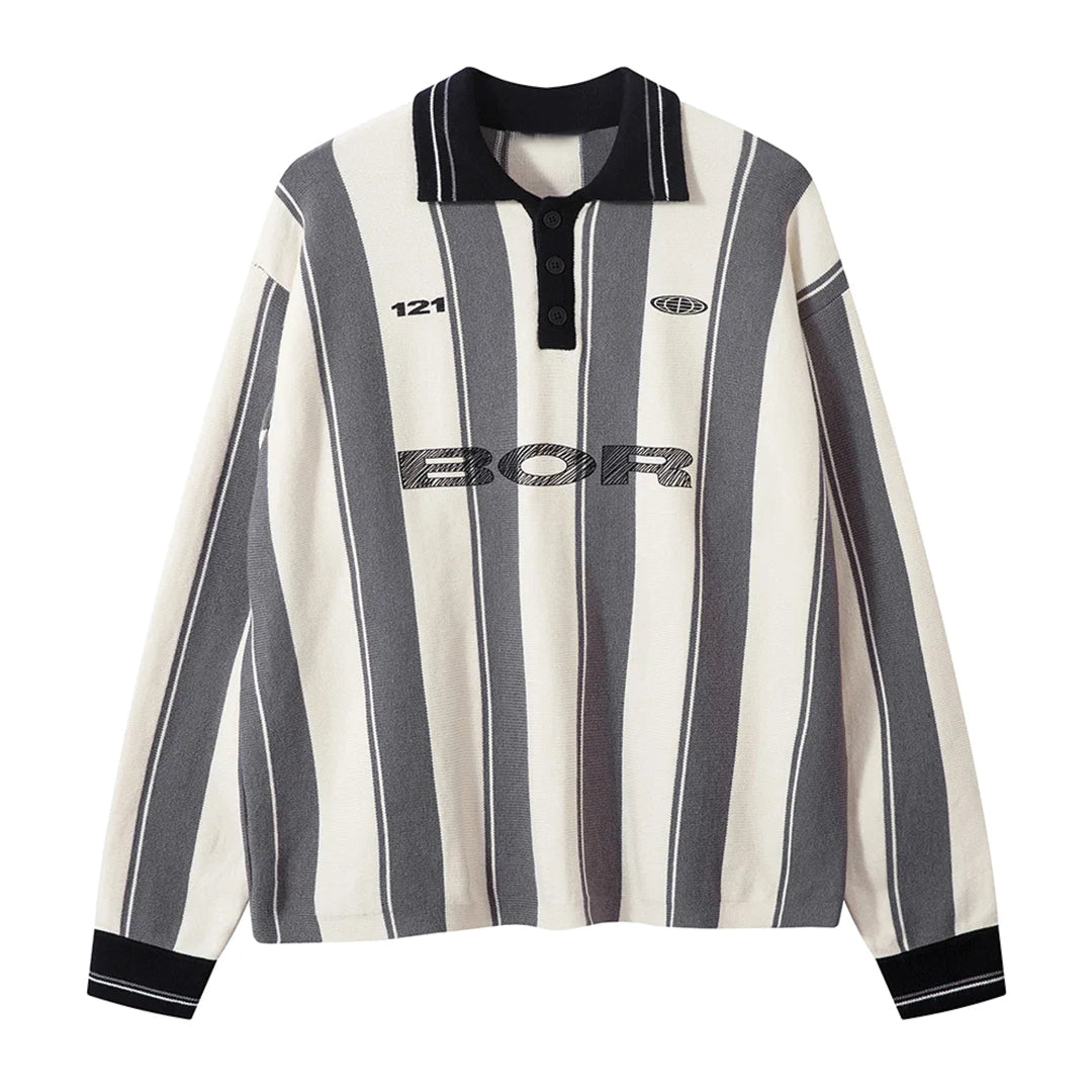 Jersey Rugby Rayé Rhythm Racer Pull Col Chemise Élégant Pour Denim Décontracté Ou Pantalon Sur Mesure
