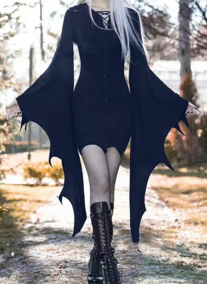 Damen Gothic Nienna Kapuzenkleid, schmal geschnitten, im Vintage-Stil von Fudus