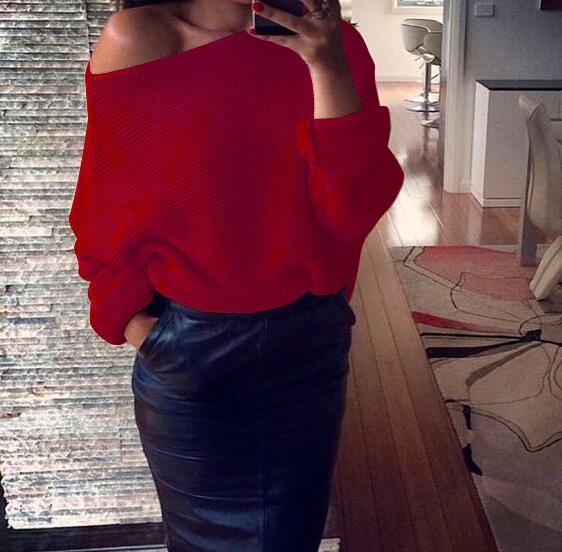 Damen lässiger Pullover mit weitem Schnitt und offener Schulter Amawinc