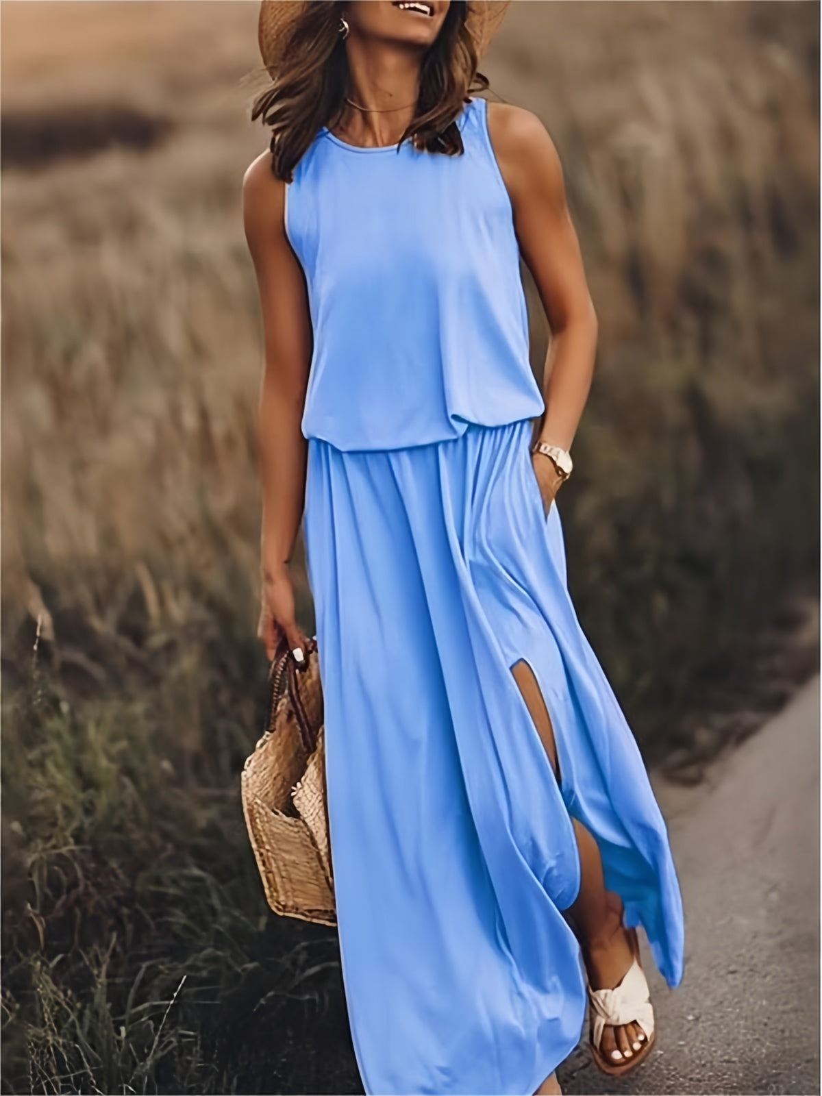 Urilene - Elegantes, einfarbiges Maxikleid für Damen - schlichte Perfektion