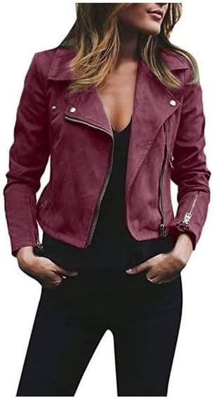 Veste Moto Femme En Daim Synthétique Chic Moderne Avec Zip Et Coupe Slim Fit Intemporelle