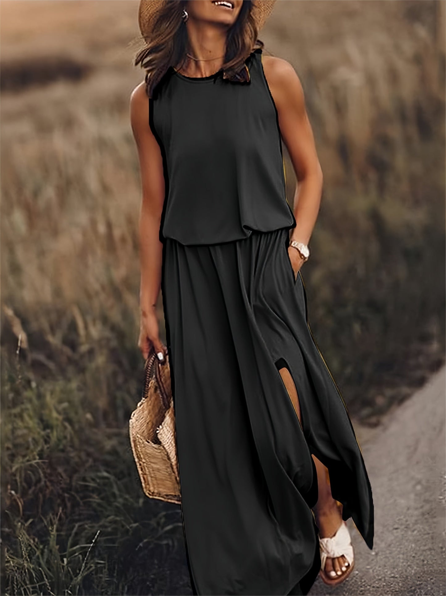 Urilene - Elegantes, einfarbiges Maxikleid für Damen - schlichte Perfektion