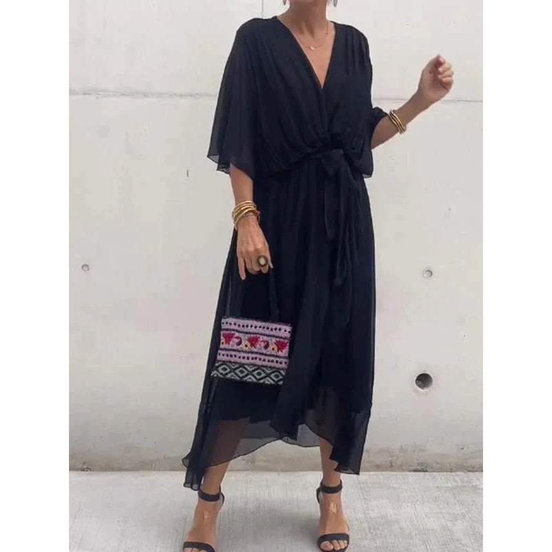 Kleid mit Fledermausärmeln und V-Ausschnitt – Modell Wendy