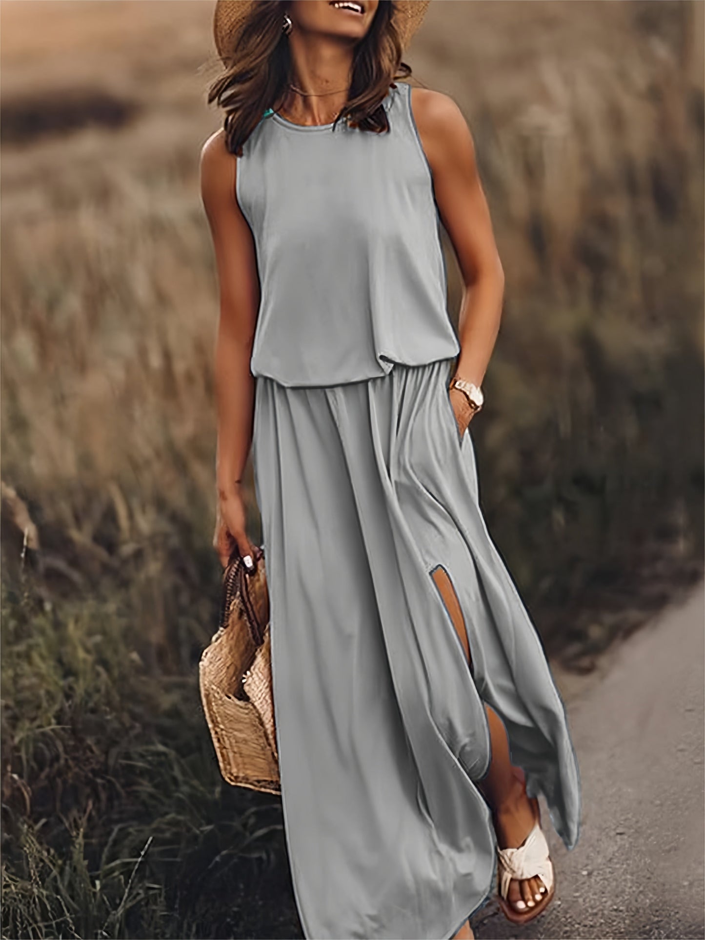 Urilene - Elegantes, einfarbiges Maxikleid für Damen - schlichte Perfektion
