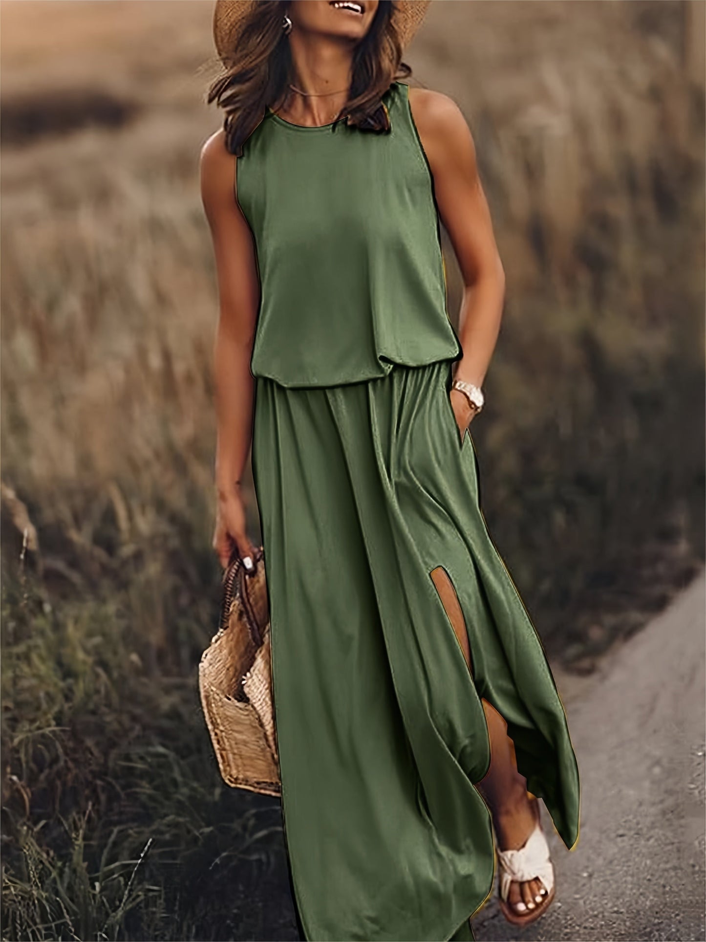 Urilene - Elegantes, einfarbiges Maxikleid für Damen - schlichte Perfektion