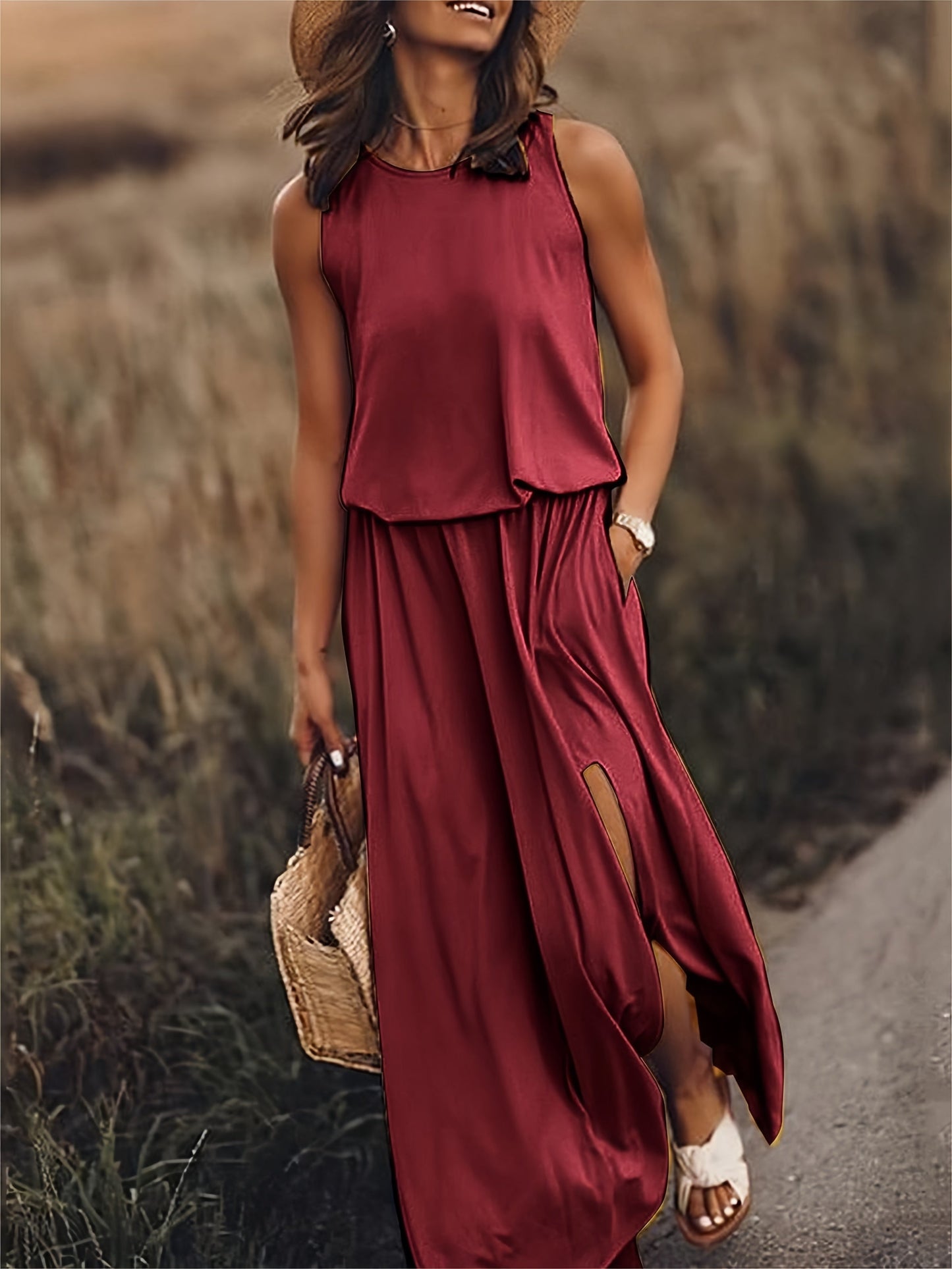 Urilene - Elegantes, einfarbiges Maxikleid für Damen - schlichte Perfektion