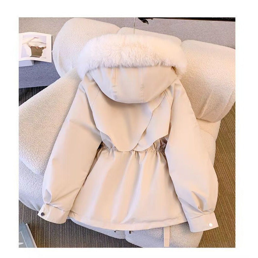 Amawinc Alice Manteau Hiver Femme En Fourrure Synthétique Confortable Capuche Amovible Taille Ajustable Style Chic