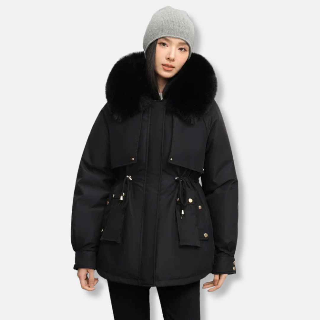 Nordisk Flair Parka Femme Imperméable Avec Col Fourrure Synthétique Et Ceinture À Cordon Mi Cuisse