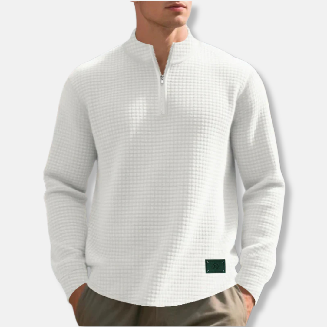 Pull Homme Maille Gaufrée Col Montant Demi Zip Coupe Regular Pour Temps Froid Amawinc