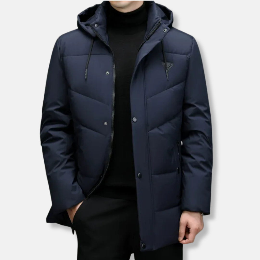 Parka Homme Matelassée Isolée Capuche Amovible Longueur Mi Cuisse Manteau Hivernal Coupe Normale Amawinc Nordisk Flair