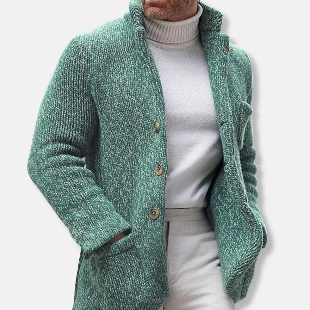 Gilet Homme En Maille Texturée À Col Montant Boutonnage Simple Poches Plaquées Pour Tenue Smart Casual Amawinc