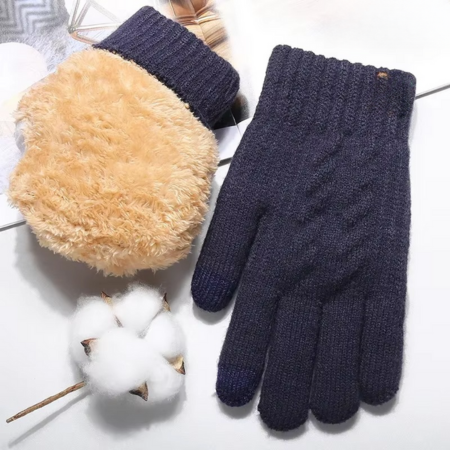 Gants Hiver En Maille Chauds Avec Ecran Tactile Et Doublure Peluche Double Epaisseur