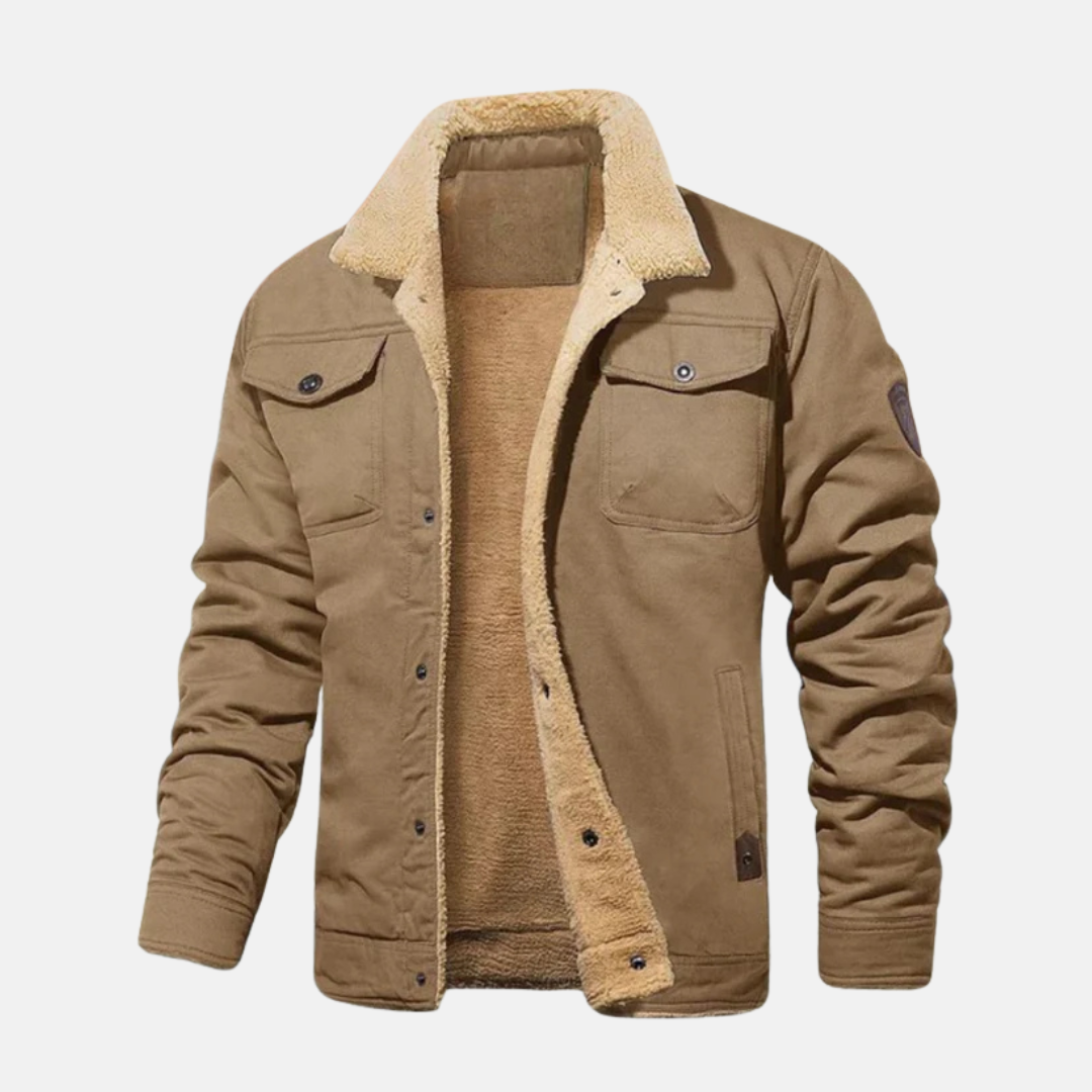 Veste Homme en Mélange de Coton Avec Col Sherpa Coupe Décontractée Longueur Taille Amawinc