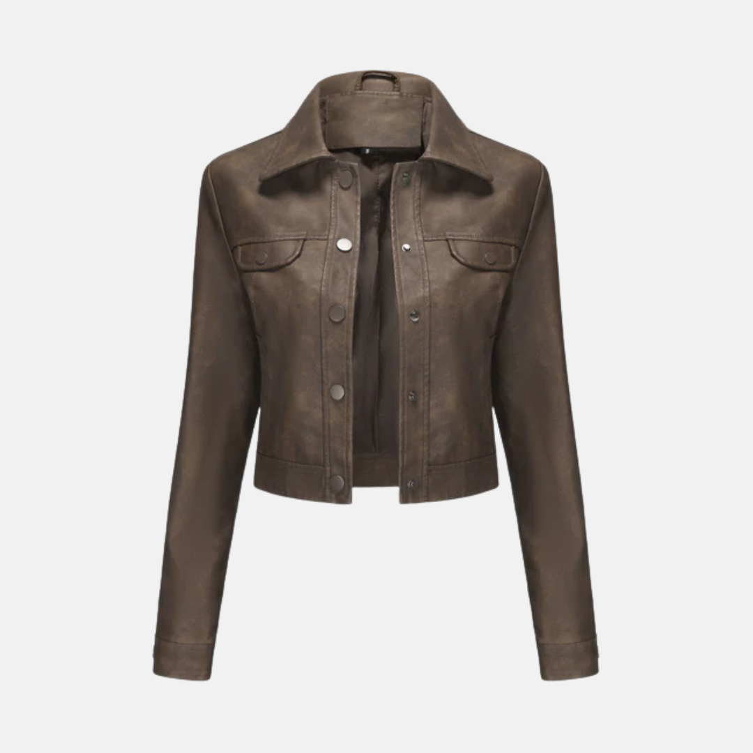 Veste Courte Femme Structurelle Avec Texture Tissée Devant Bouton Pression Col Point