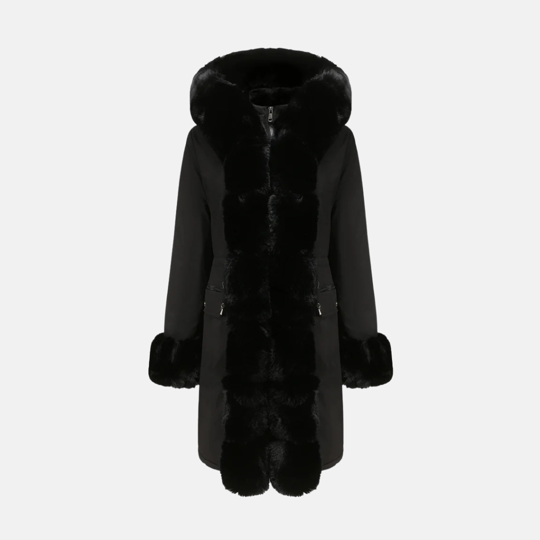 Manteau Long Femme Coupe Regular Avec Capuche En Faux Fourrure Et Poignets Fermeture Éclair Longueur Totale