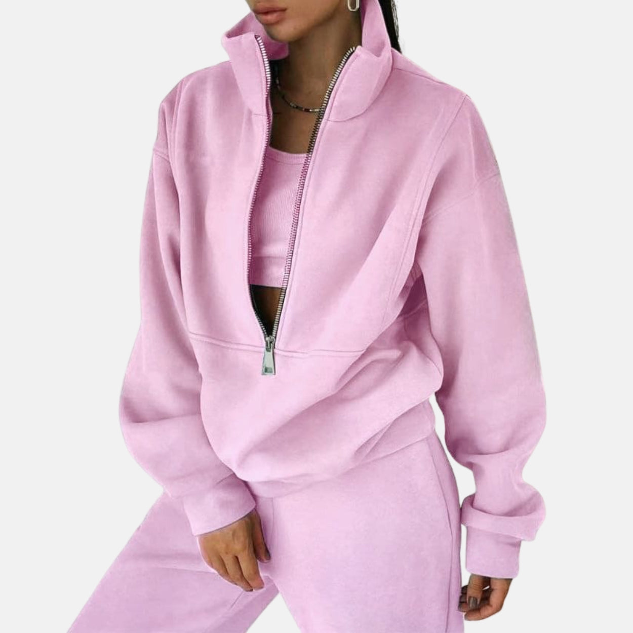 Ensemble Deux Pièces Survêtement Femme Coupe Décontractée Haut Col Zip Mélange Coton Pantalon Long Nordisk Flair