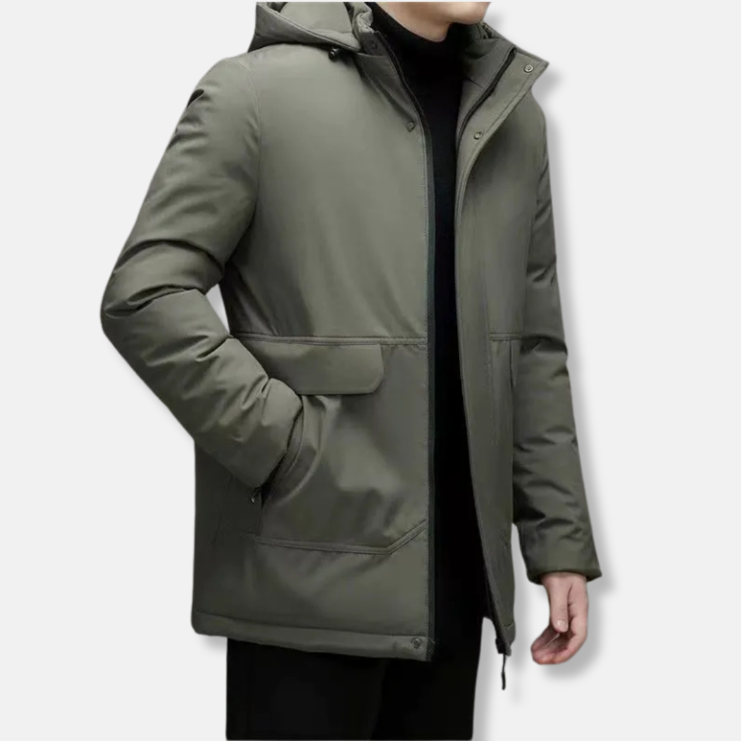 Manteau Homme Capuche Matelassé Isolé Anti Vent Coupe Classique Longueur Jusqu Aux Hanches Amawinc