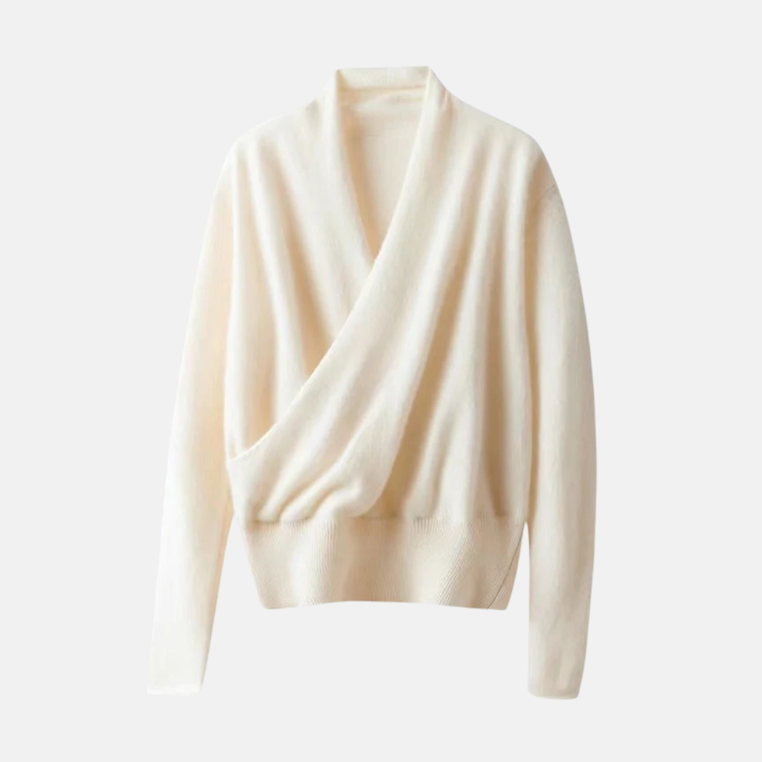 Pull Wrap Femme Col V Manches Longues Maille Douce Taille Côtelée Coupe Décontractée