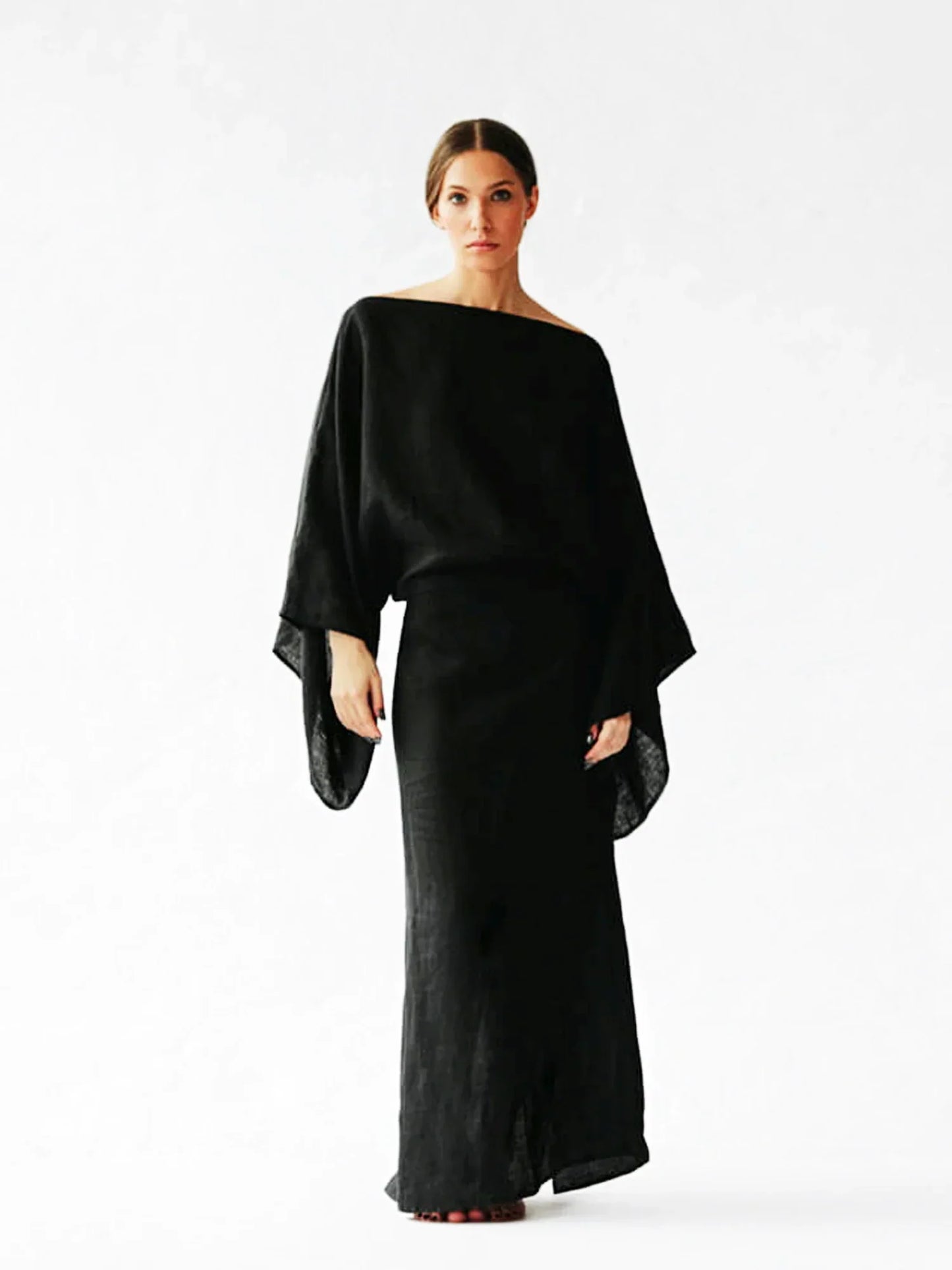 Robe Midi Kimono Gianna Amawinc Minimaliste Fluide Polyvalente Pour Jour Et Soir Toutes Saisons