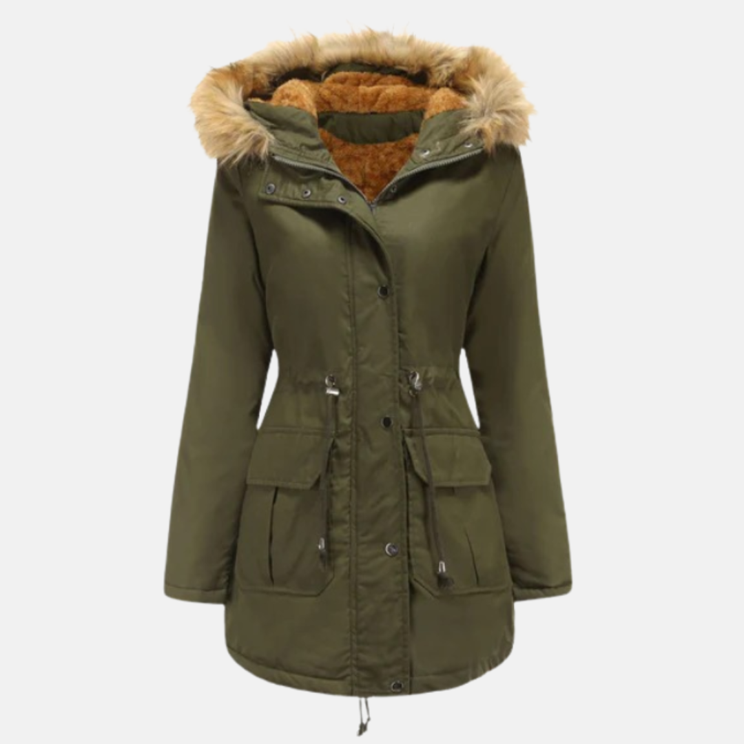 Parka Femme Douillette Avec Doublure Polaire Capuche En Fausse Fourrure Détachable Taille Réglable Longueur Mi Longue