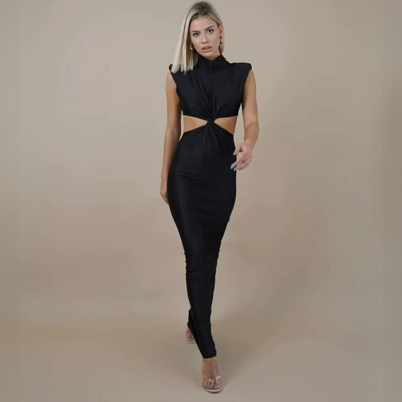 Robe Maxi Mirélle Amawinc Élégance Sculptée Pour Femmes Modernes Événements Formels Col Haut Structuré