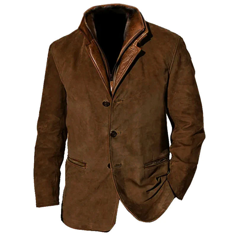 Veste en Daim pour Homme Coupe Ajustée avec Fermeture Boutons Revers Cranté Élégante Allure Nordic Flair Amawinc
