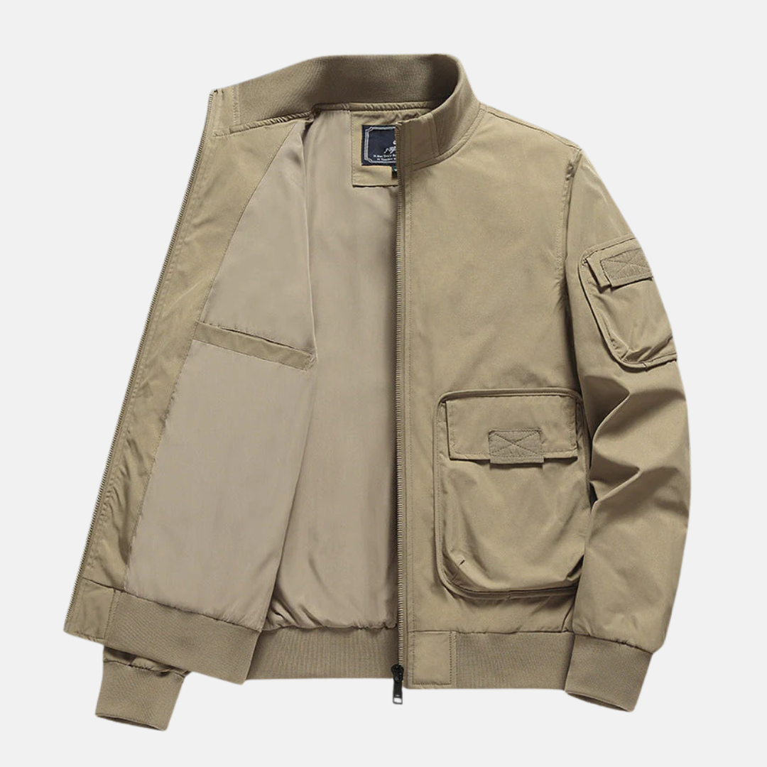 Veste Bomber Homme Bleu Marine À Coupe Décontractée Résistante Au Vent Zip Entier Poches Plaquées Par Amawinc
