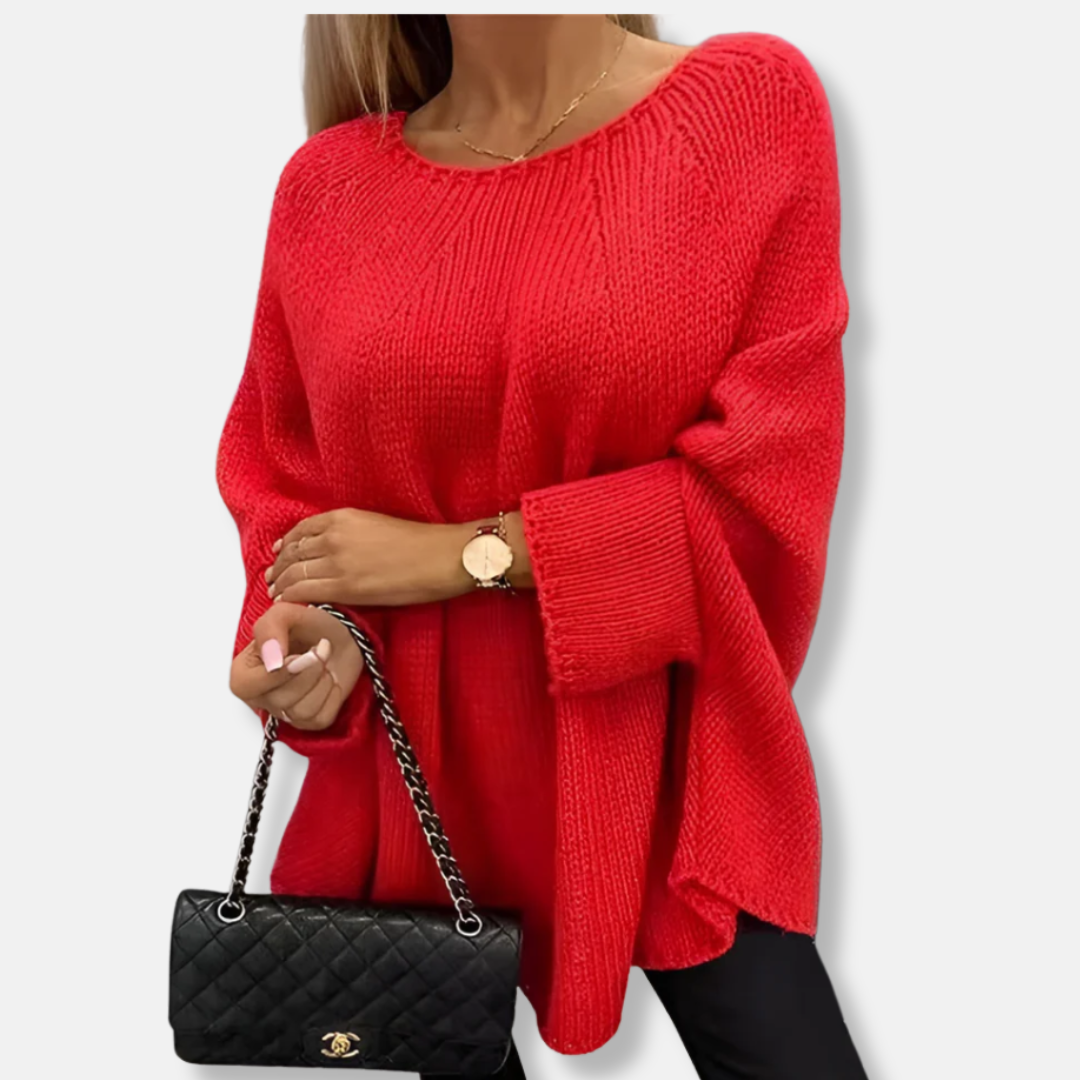 Pull en Maille Chunky Oversize Longueur Tunique Col Rond Manches ChauveSouris Pour Femme