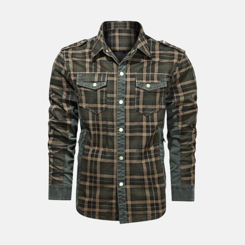 Chemise-Veste Pour Homme À Carreaux Tissée Longueur À La Hanche Avec Col Pointu Pour Look Smart Casual