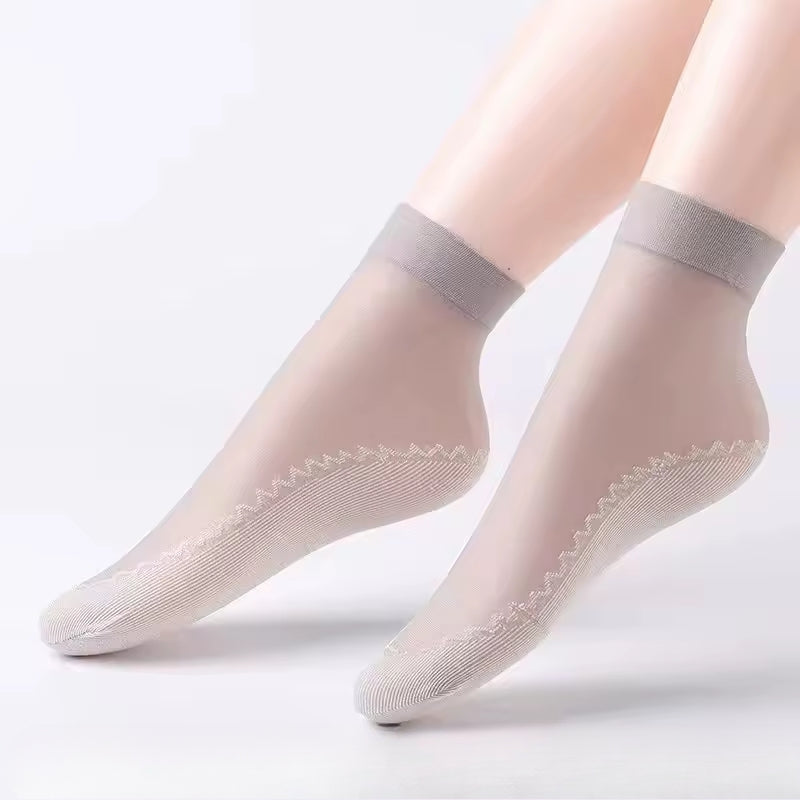 Chaussettes Absorbantes De Transpiration Translucides En Soie Mélangée Semelles Rembourrées Anti Glisse Pour Été