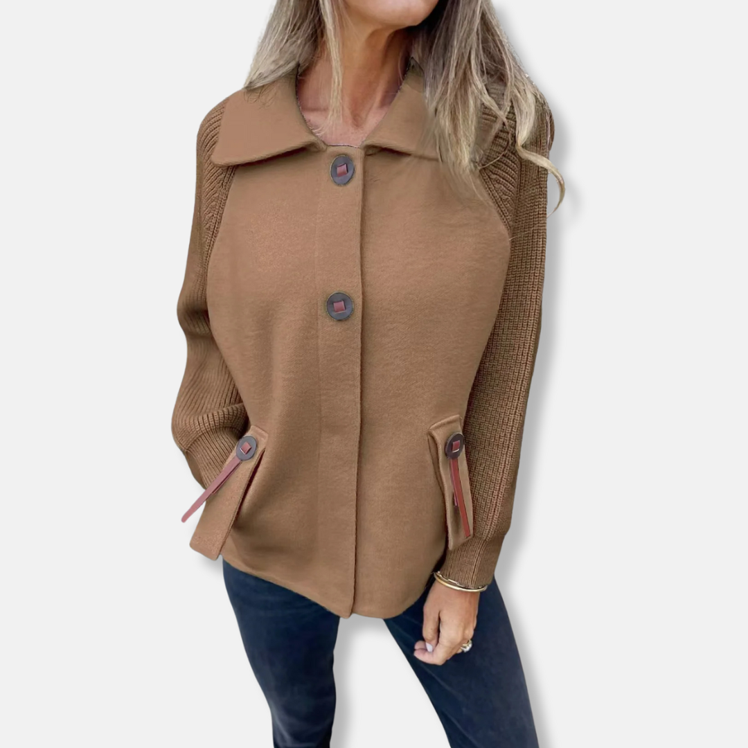 Amawinc Veste Femme Décontractée Avec Manches Maille Texturée Col À Revers Bouton Devant Polyvalente