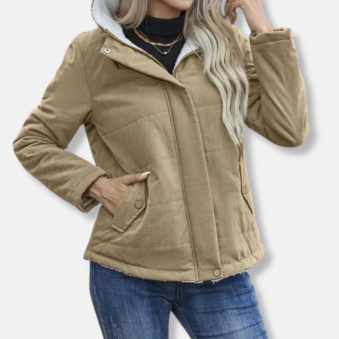 Manteau Court Femme Avec Isolation Matelassée Doublure Polaire Capuche Fermeture Éclair Intégrale Nordisk-Flair