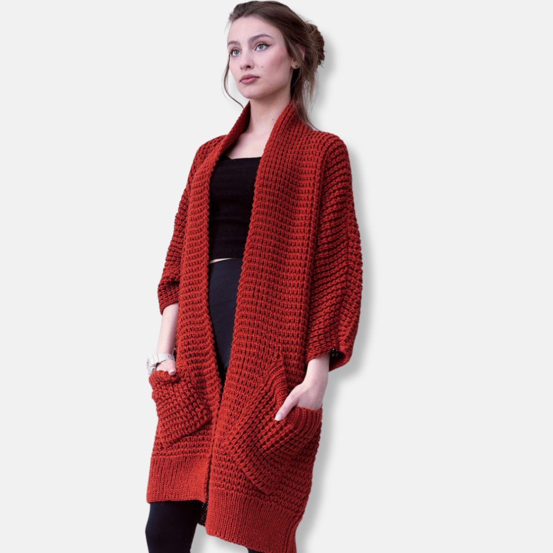 Manteau En Maille Pour Femme Oversize En Mélange De Laine Avec Ouverture Devant Et Poches Plaquées