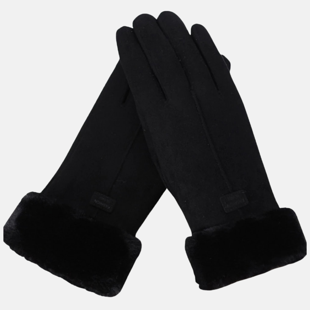 Gants Femme Simili Daim Textile Coupe Slim Poignet Court Ecran Tactile Bordure En Fausse Fourrure