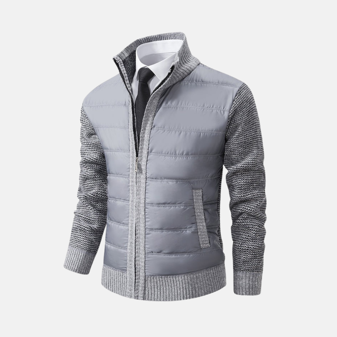 Veste Homme En Mélange Acrylique Bordeaux Slim Fit Avec Col Debout Et Manches Tricotées Pour Style Moderne