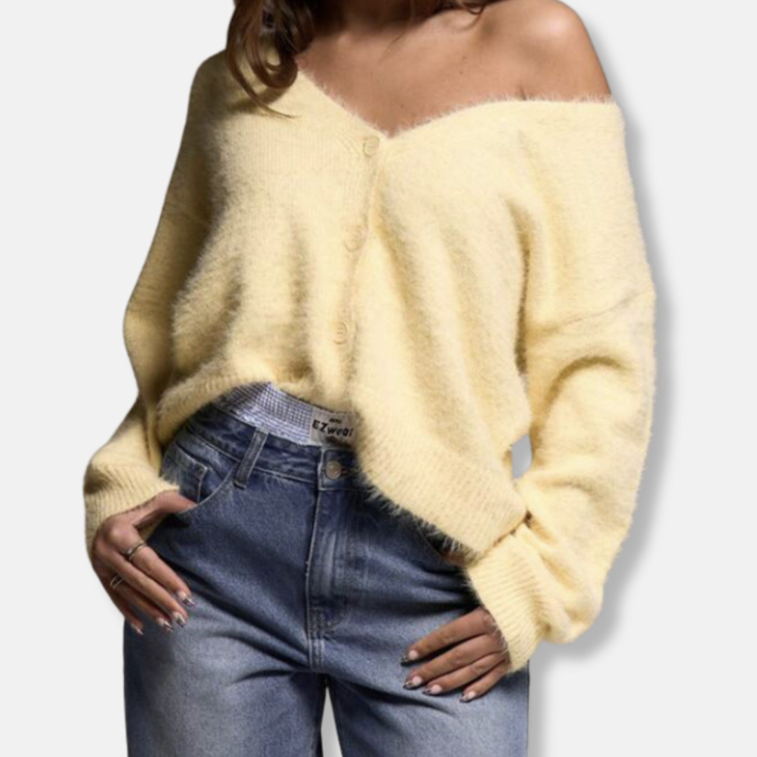 Cardigan Femme En Maille Douce Oversize Col V Avec Fermeture Bouton Unique Pour Un Style Confortable