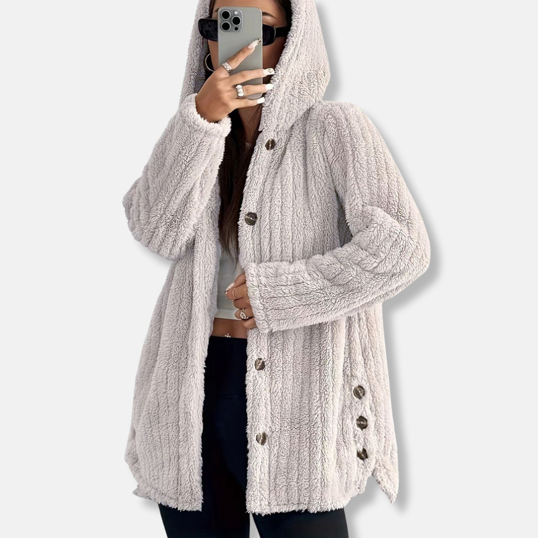 Manteau En Peluche Amawinc Pour Femme À Capuche Coupe Ample Bouton Devant Longueur Moyenne Texture Douce