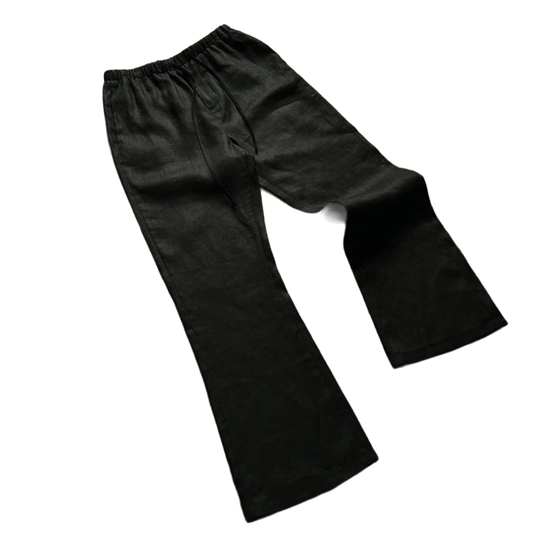 Pantalon Large Décontracté En Lin Avec Taille Élastique Et Jambes Évasées Pour Un Style Sobre Et Sophistiqué