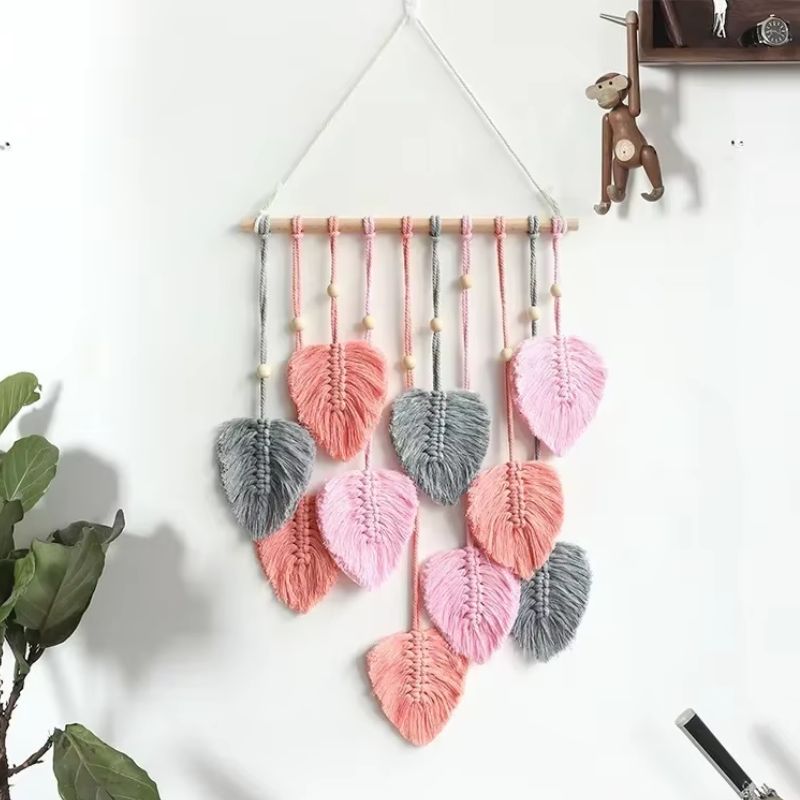 Montague Macramé Feuilles Déco Bohème Écologique Coton Ambiance Naturelle Design Intérieur 90 X 40 Cm