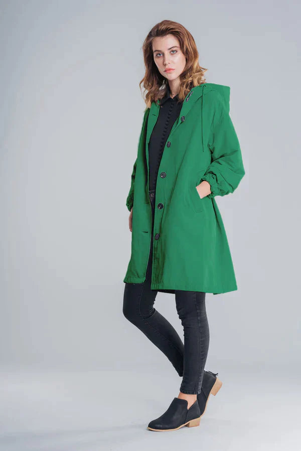 Veste de Pluie Femme à Capuche Coupe Décontractée Boutonnée Imperméable Léger et Confortable