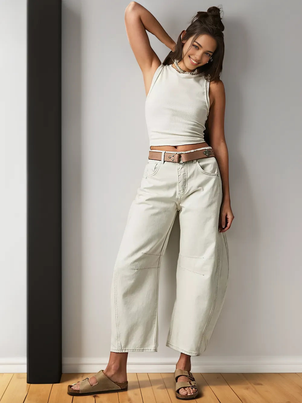 Pantalon Jeans Femme Coupe Large Denim Olivia Confort Quotidien Look Décontracté Et Chic