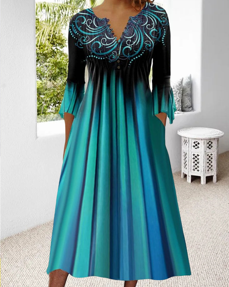Farbverlauf-Kleid mit V-Ausschnitt