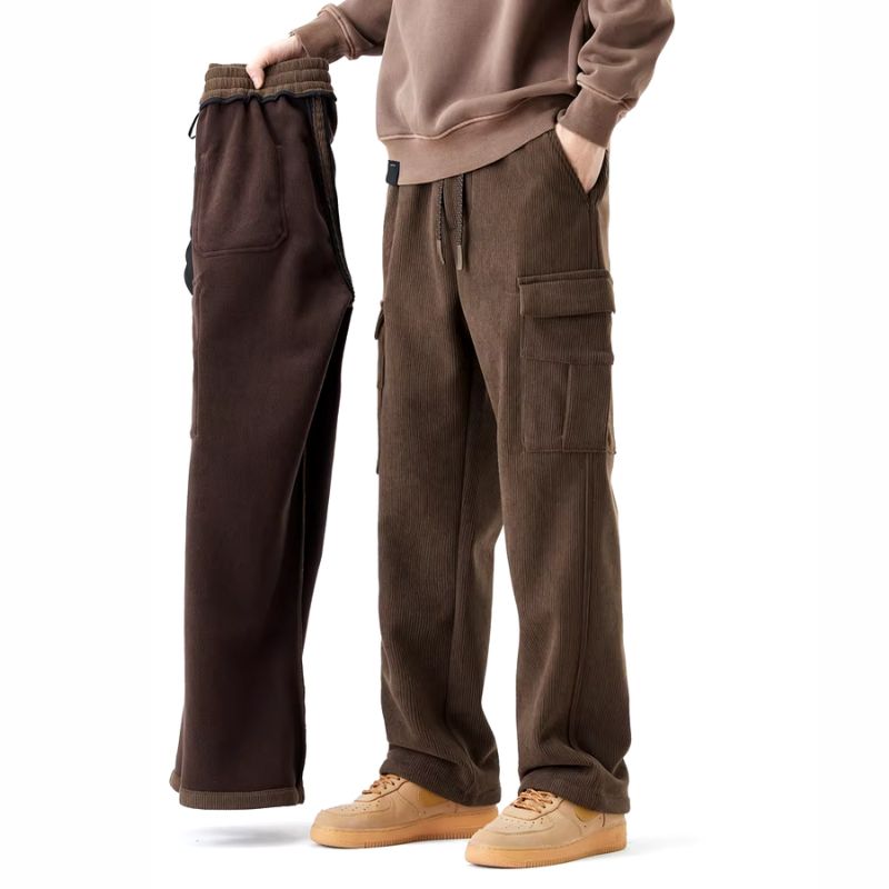 Pantalon En Velours Côtelé Beryn Avec Doublure Polaire Et Poches Multiples Pour Chaleur Durable Et Confort Décontracté
