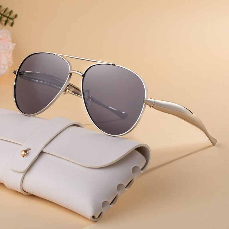 Lunettes de Soleil Nocta Aviateur Métal Poli UV400 Or Verres Protégés Tempes Courbées Sculptées